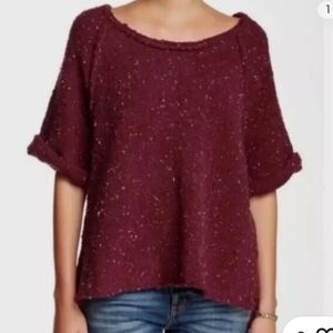 Free People Marsala Textured Oversized Wool Short Sleeve Sweater Size Med In EUC